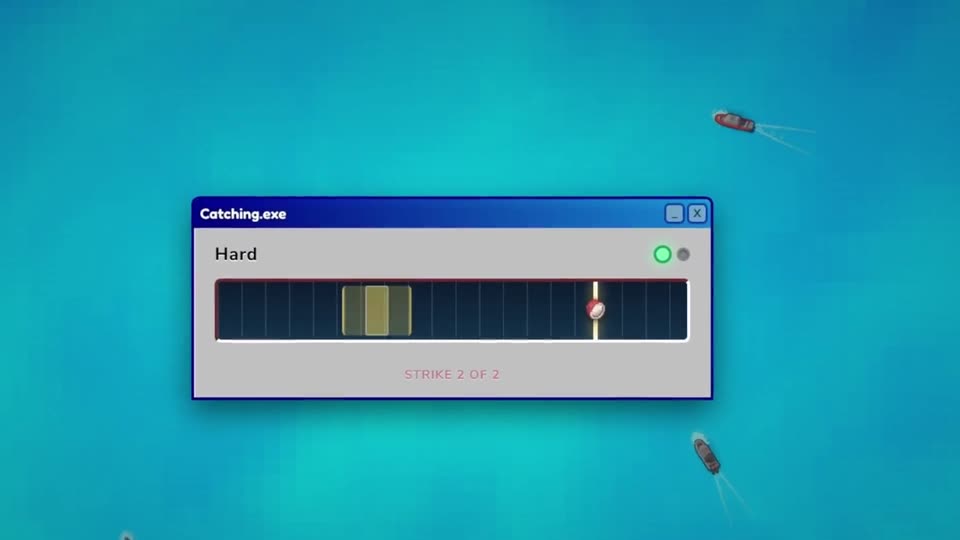 FISH.OS gameplay: the catch window open over the desktop water